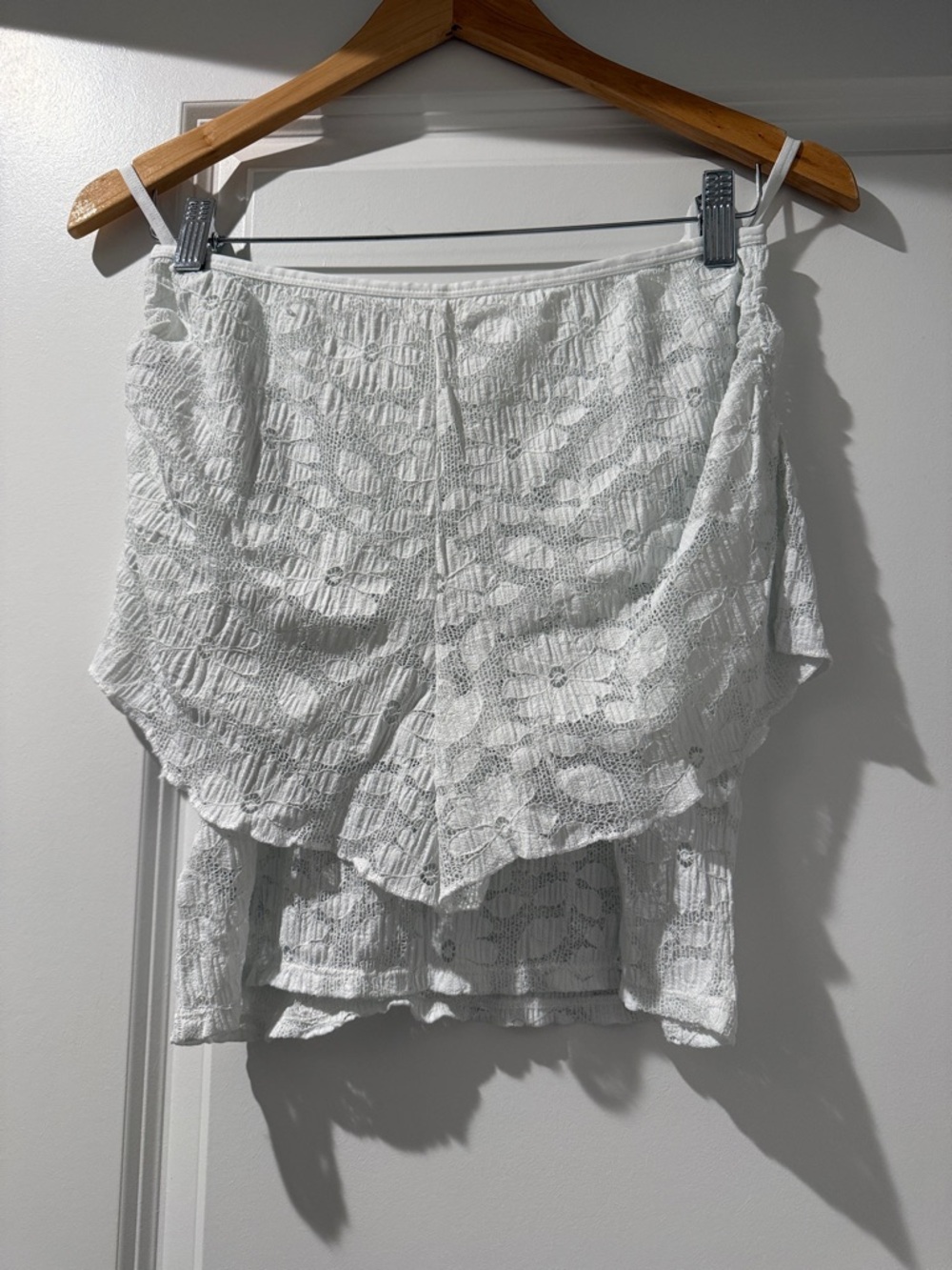 White Crochet Cold Shoulder Tank Top with matching Shorts. - Picture 2 of 6
